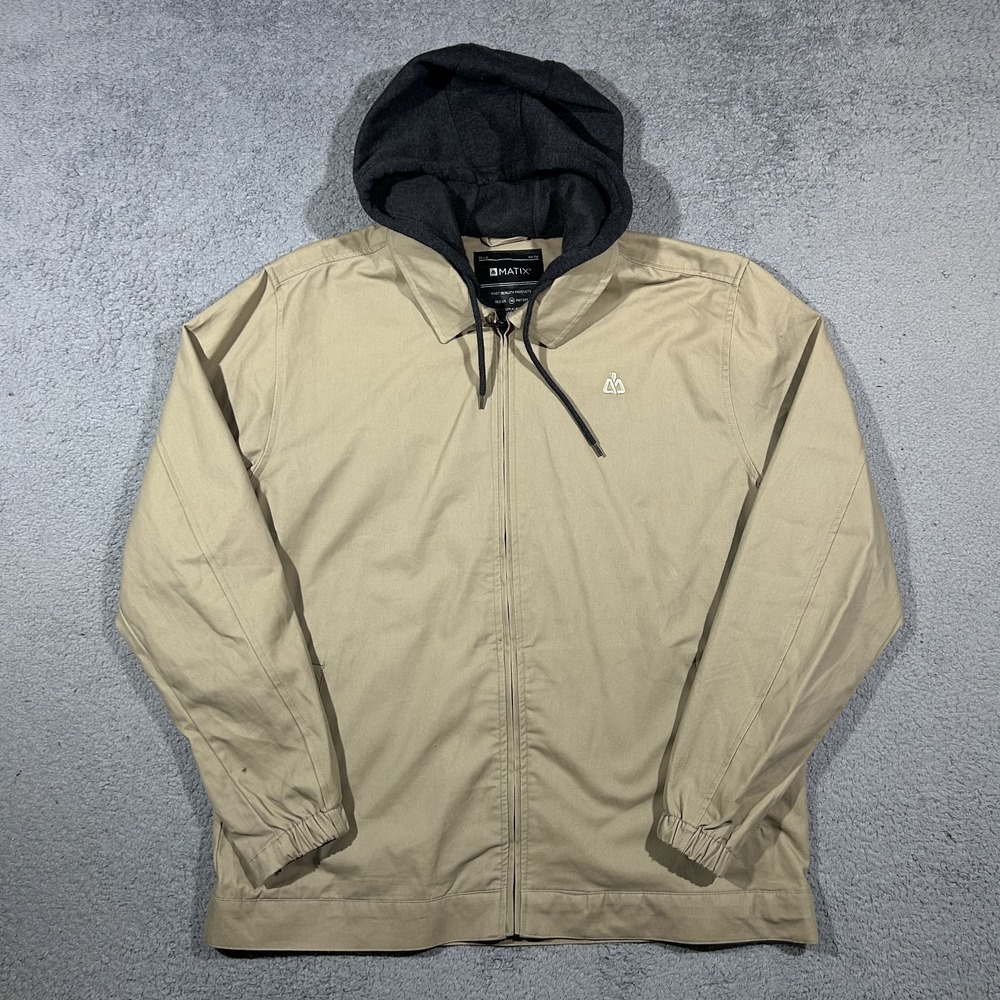 Matix Jacket Mens Large Beige Hooded Layered Full Zip Skate Streetwear #2782